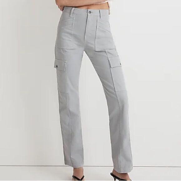 NWT Madewell Garment-Dyed 90s Straight Cargo Pant Grey Size 33 High Rise Stretch - Picture 2 of 12